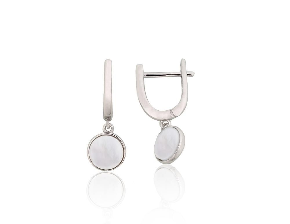 Silver earrings with &#39;english&#39; lock A2204311PRhGrPL Silver 925° Rhodium Plating Motherofpearl  &quot;English&quot; lock