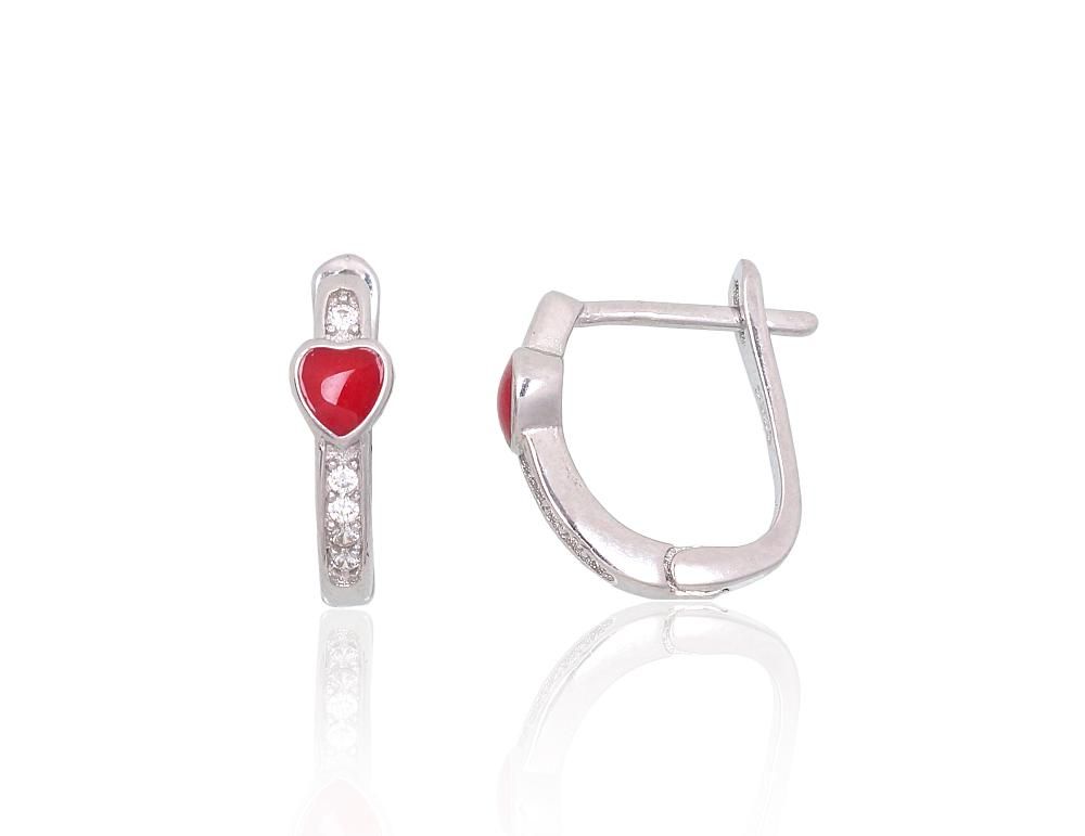 Silver earrings with 'english' lock A2204098PRhGrCZMLR Silver 925° Rhodium Plating Zirkons  Jewelery enamel  "English" lock