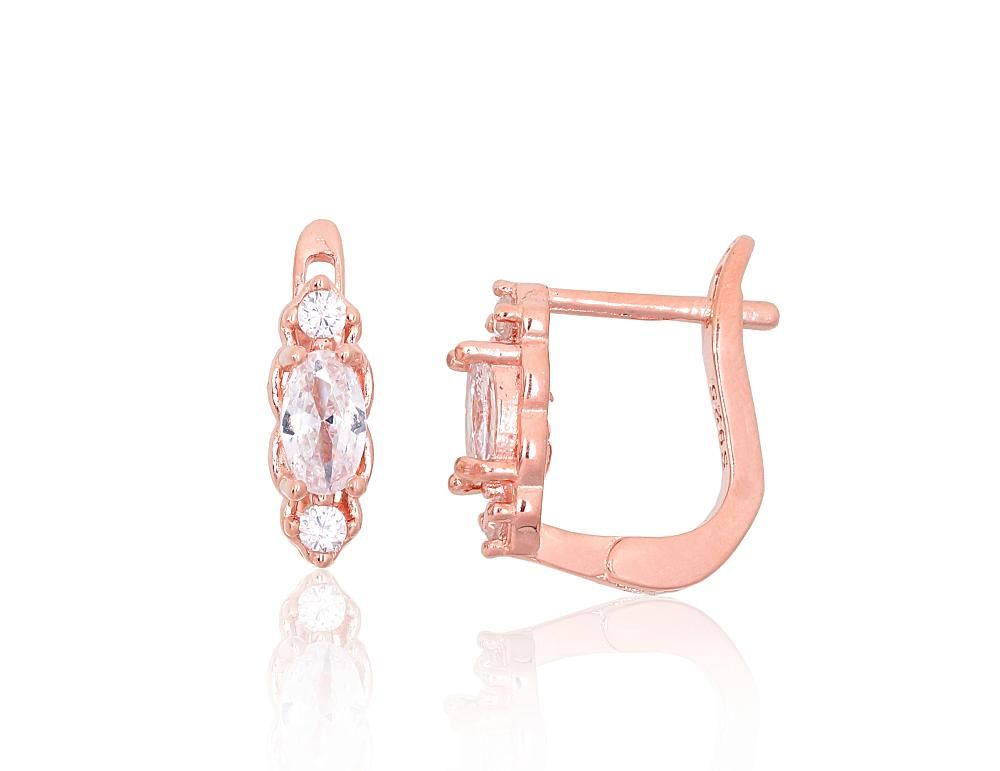 Silver earrings with &#39;english&#39; lock A2204112PAuRCZ Silver 925° red gold Plating Zirkons  &quot;English&quot; lock