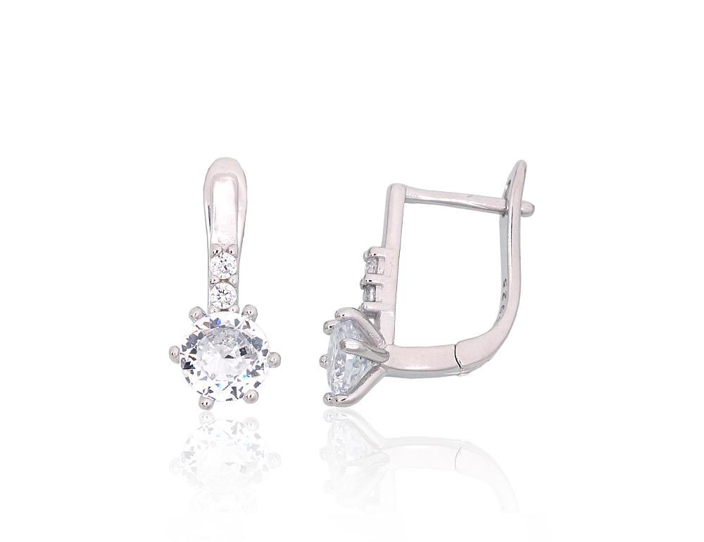 Silver earrings with 'english' lock A2204105PRhGrCZ Silver 925° Rhodium Plating Zirkons  "English" lock
