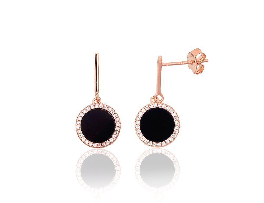 Silver stud earrings A2204301PAuRCZON Silver 925° red gold Plating Zirkons  Onix  stud