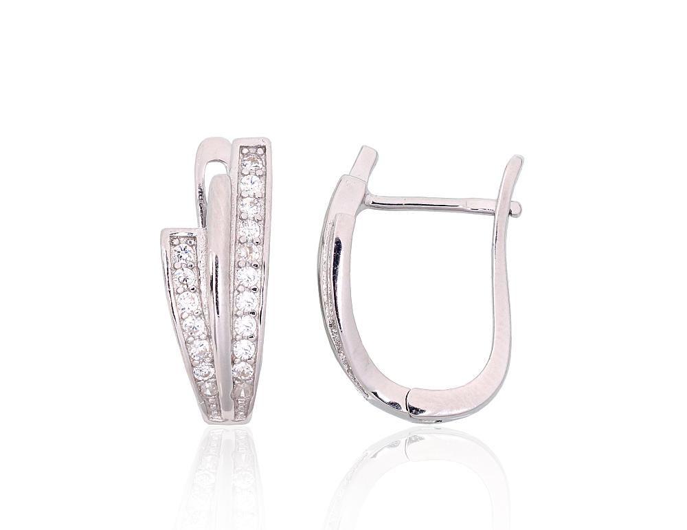 Silver earrings with 'english' lock A2204128PRhGrCZ Silver 925° Rhodium Plating Zirkons  "English" lock