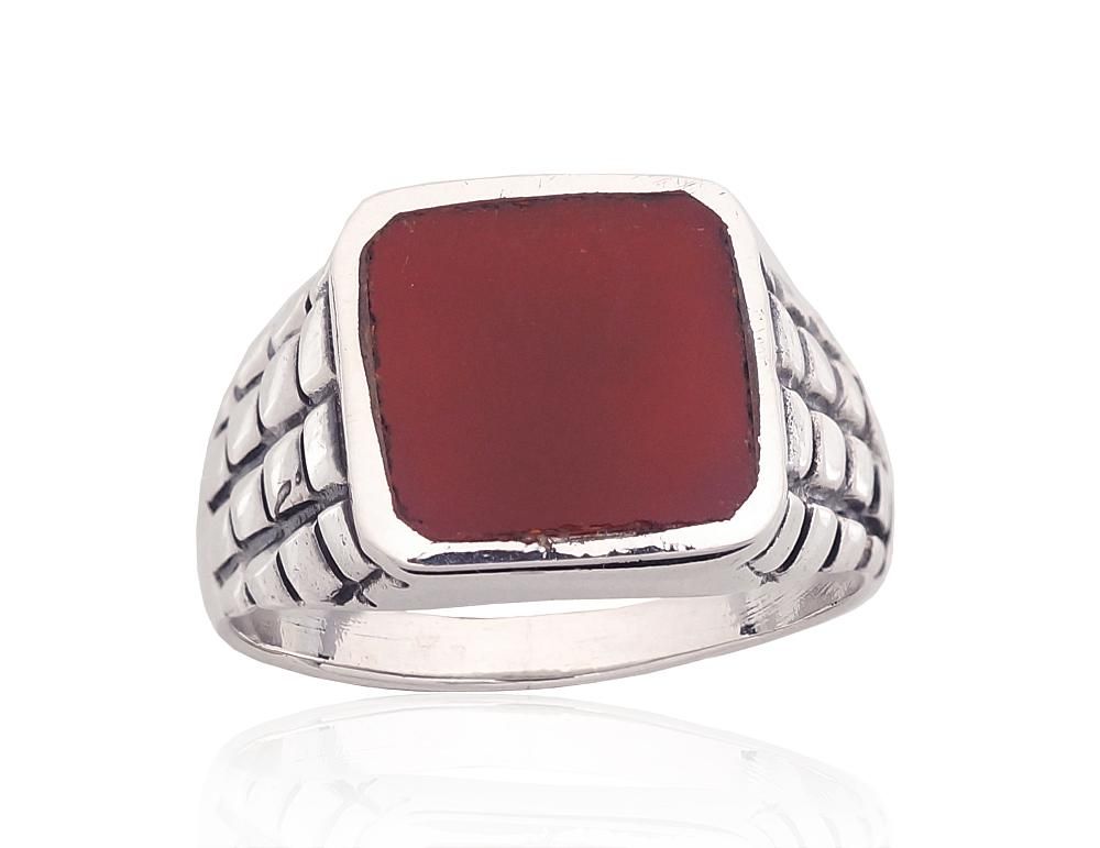 Silver ring A2101862POxBkCA Silver 925° oxide Plating Carnelian  For man