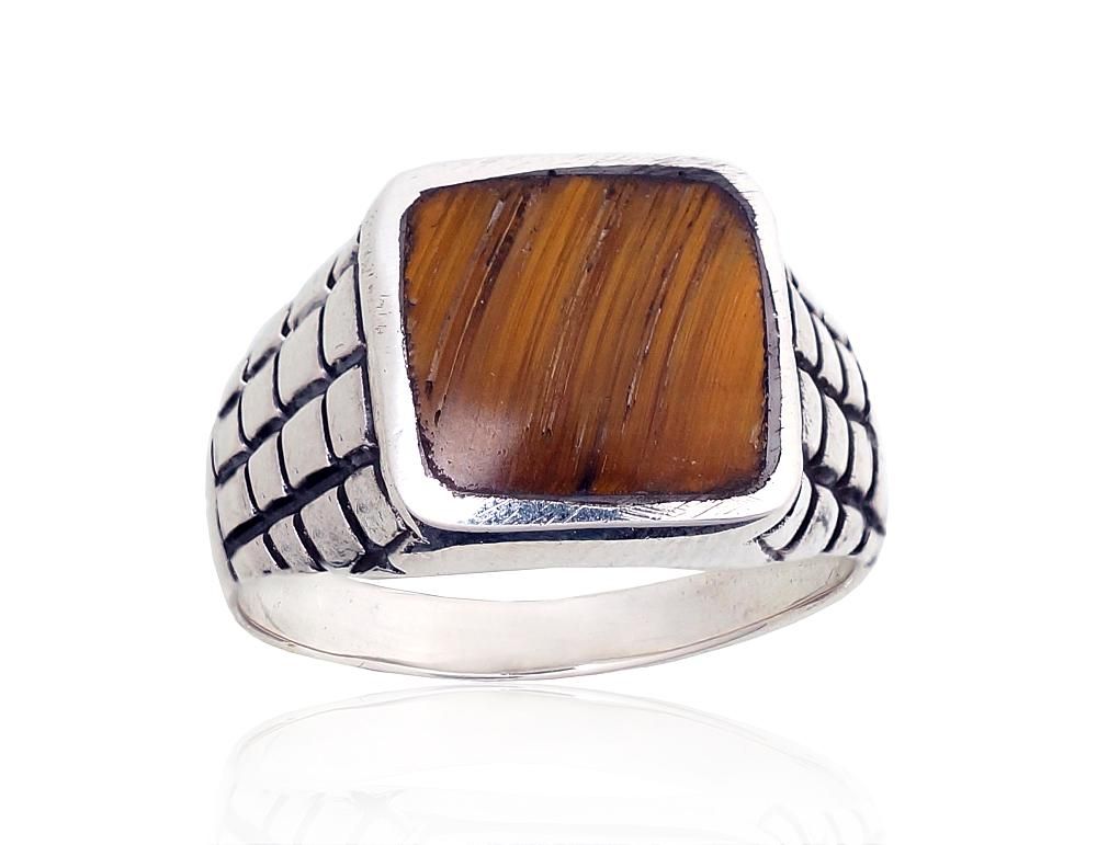 Silver ring A2101862POxBkTE Silver 925° oxide Plating Tiger eye  For man