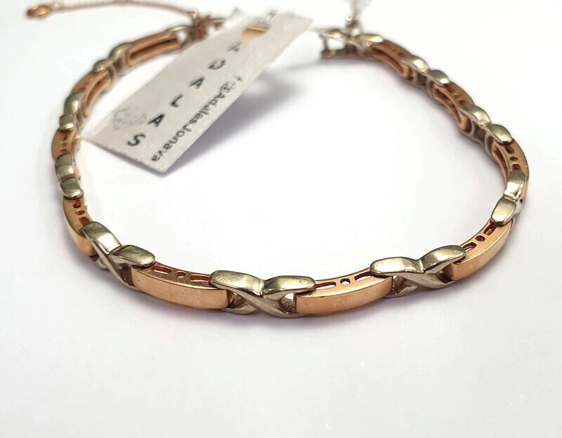 Armband aus massivem Gold mit weißen und roten Akzenten, Länge 18 cm