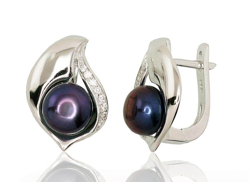 Silver Earrings with English Clasp A2202920PRhGrCZPEBK