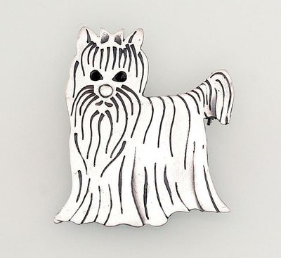 Silver brooch. Dog A2920138MattPOxMattBkCZBK Size 42 mm