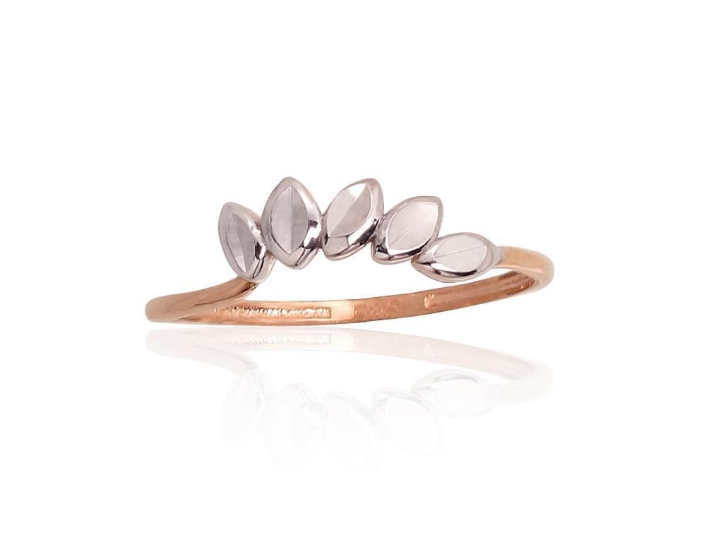 Red gold ring with white gold leaves