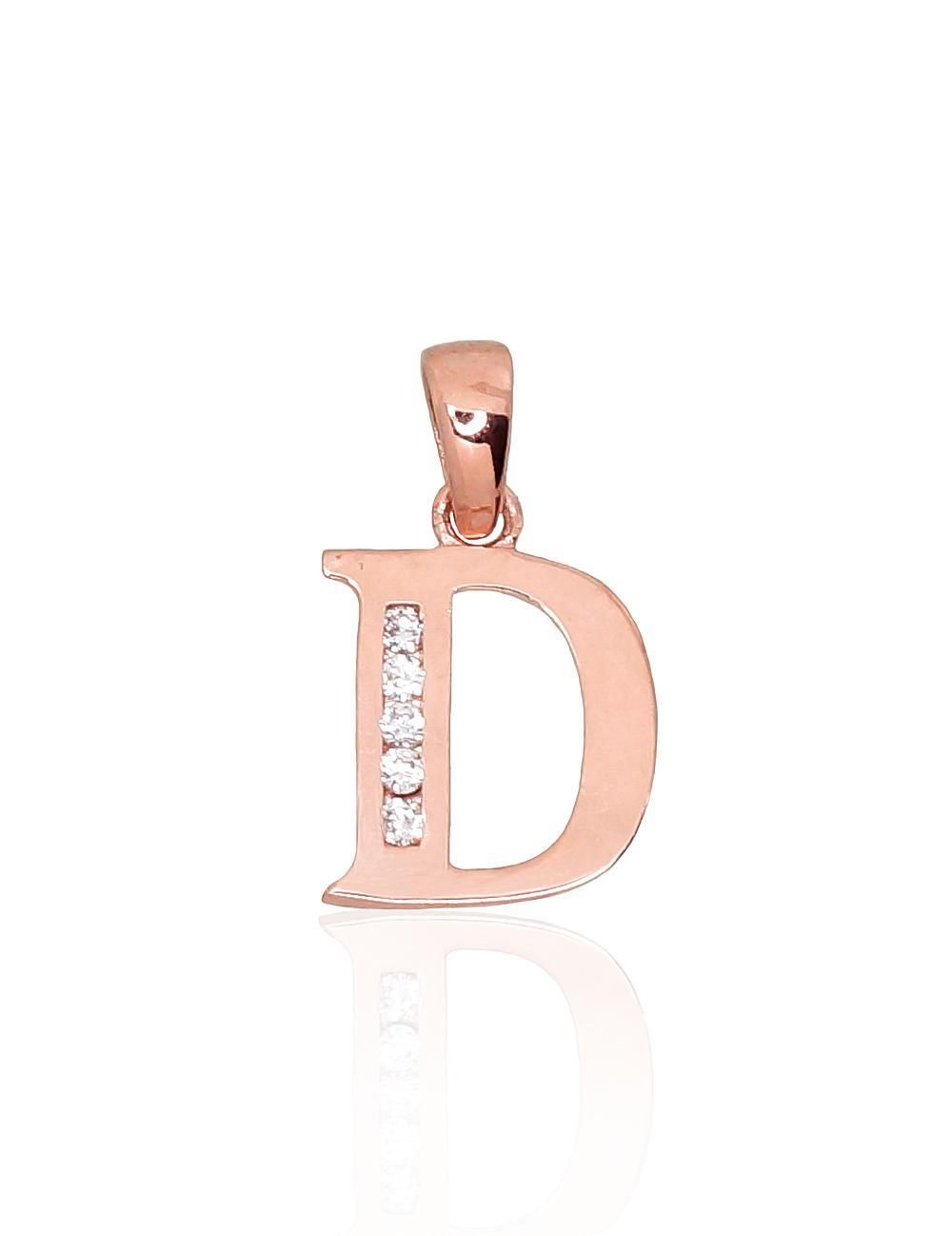 Gold pendant, Letter D with zirconia