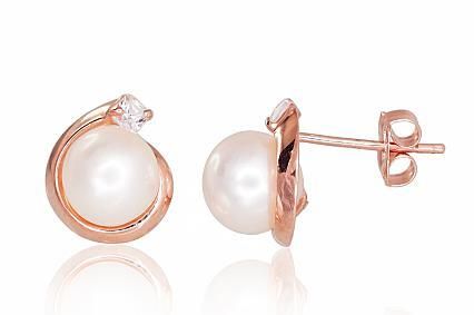 Gold earrings with pearls. A1200254AuRCZPE
