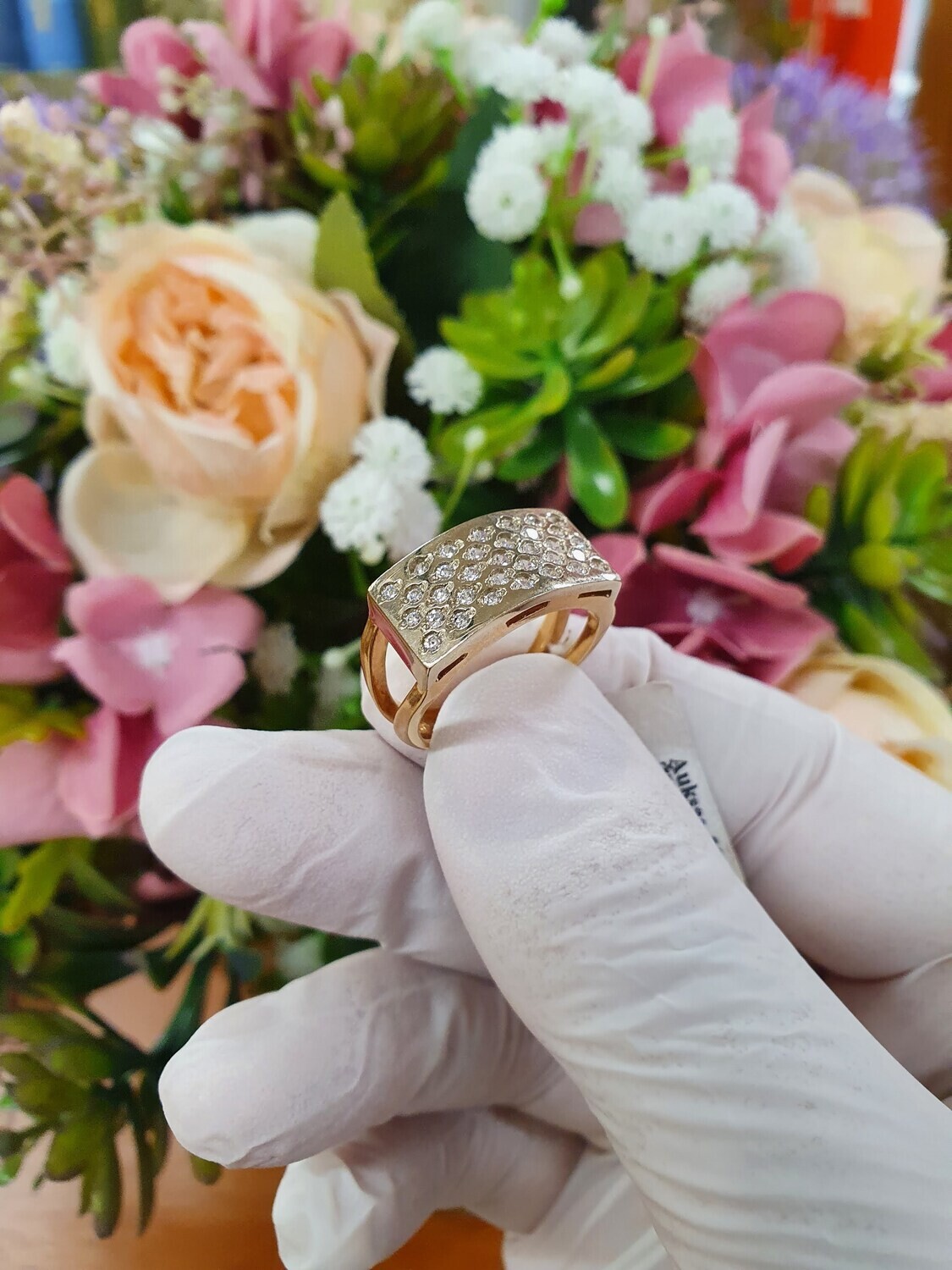 Gold ring with rhinestone eyes ADAD3400069