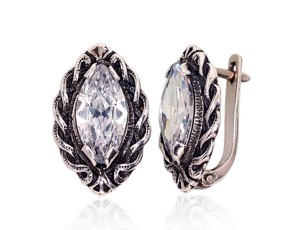 Silver Earrings A2201122POxBkCZ