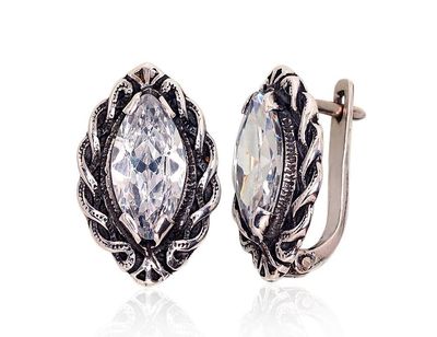 Silver Earrings A2201122POxBkCZ Silver Earrings A2201122POxBkCZ