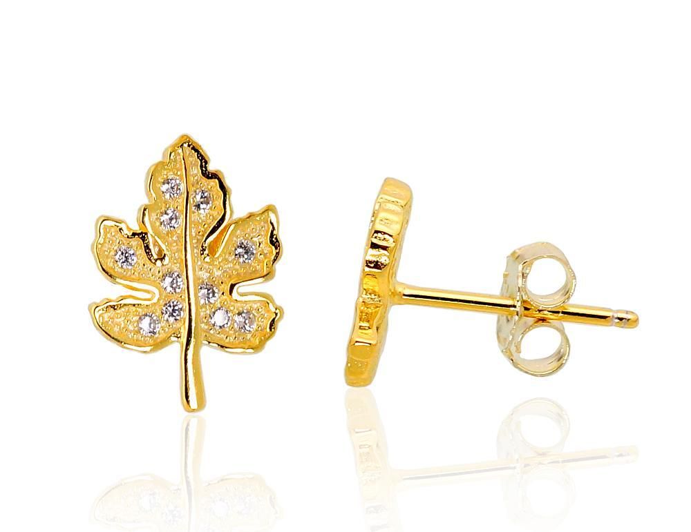 Leaf Shaped Gold Plated Silver Earrings A2202969PAuYCZ