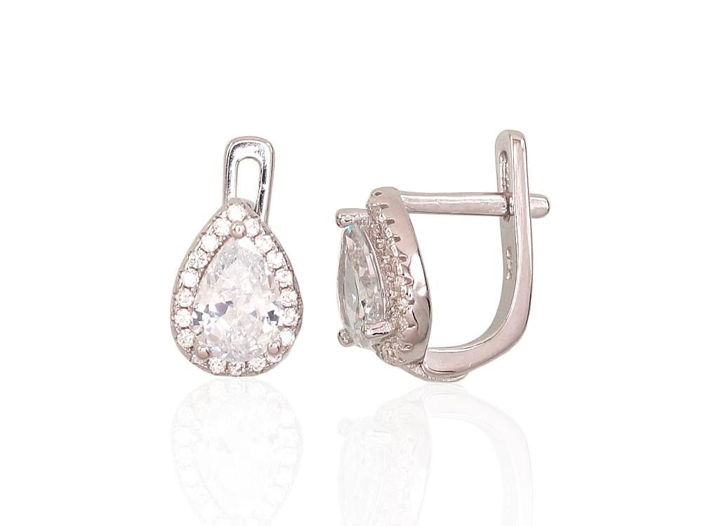 Silver Earrings with English Clasp A2202955PRhGrCZ