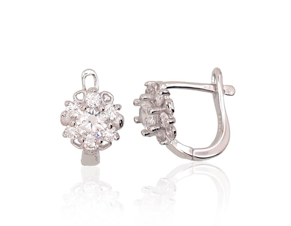 Silver Earrings with English Clasp A2202945PRhGrCZ