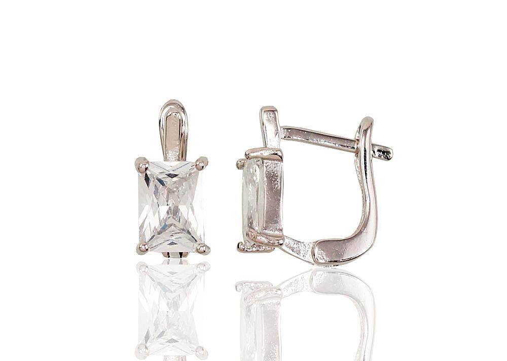Silver Earrings with English Clasp A2202985PRhGrCZ