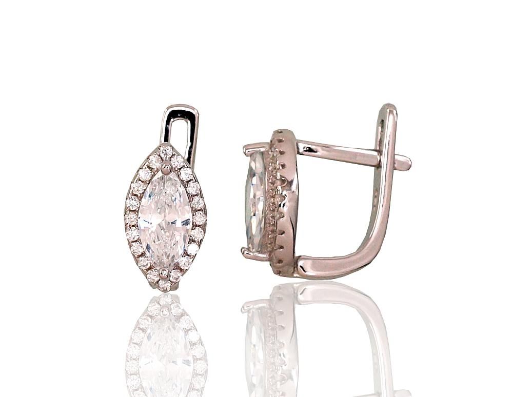 Silver Earrings with English Clasp A2202956PRhGrCZ