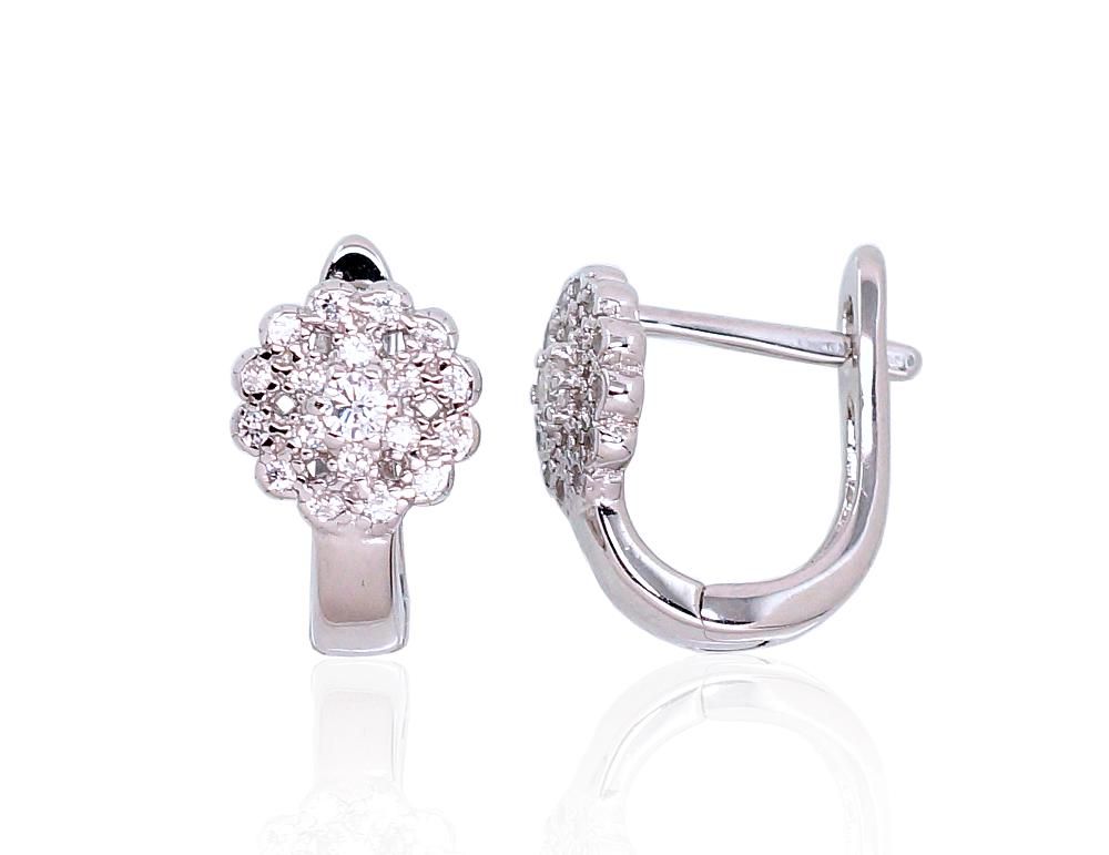 Silver Earrings with English Clasp A2203480PRhGrCZ