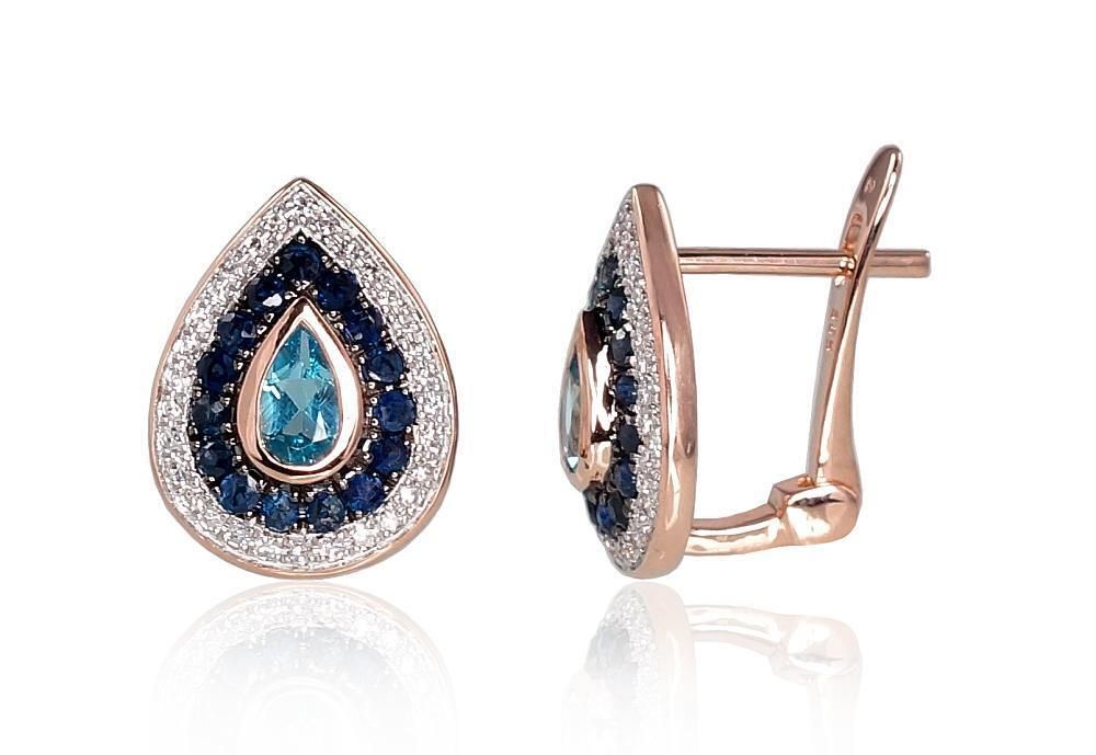 Earrings decorated with sapphire, diamond, topaz A1200792