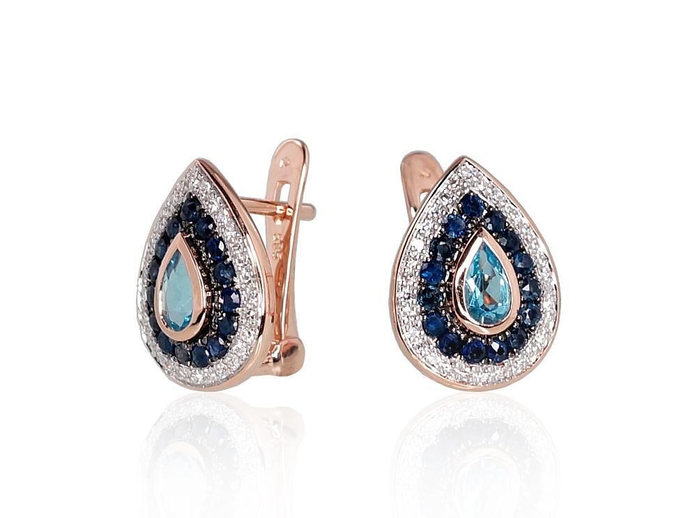 Earrings decorated with sapphire, diamond, topaz A1200792