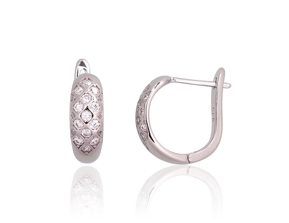 Silver Earrings with English Clasp A2203759PRhGrCZ