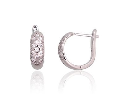 Silver Earrings with English Clasp A2203759PRhGrCZ