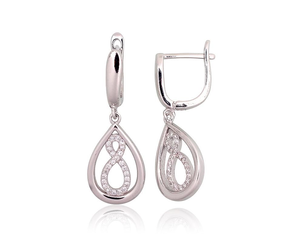 Silver Earrings with English Clasp A2203753PRhGrCZ