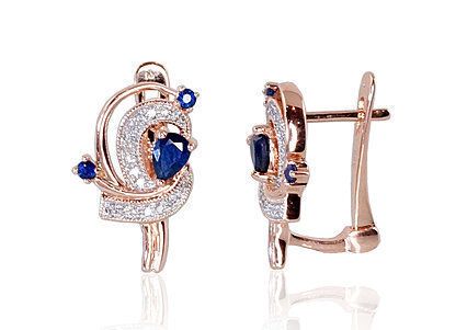 With Sapphire and Diamonds Earrings with English Clasp A1200503AuRPRhWDISA