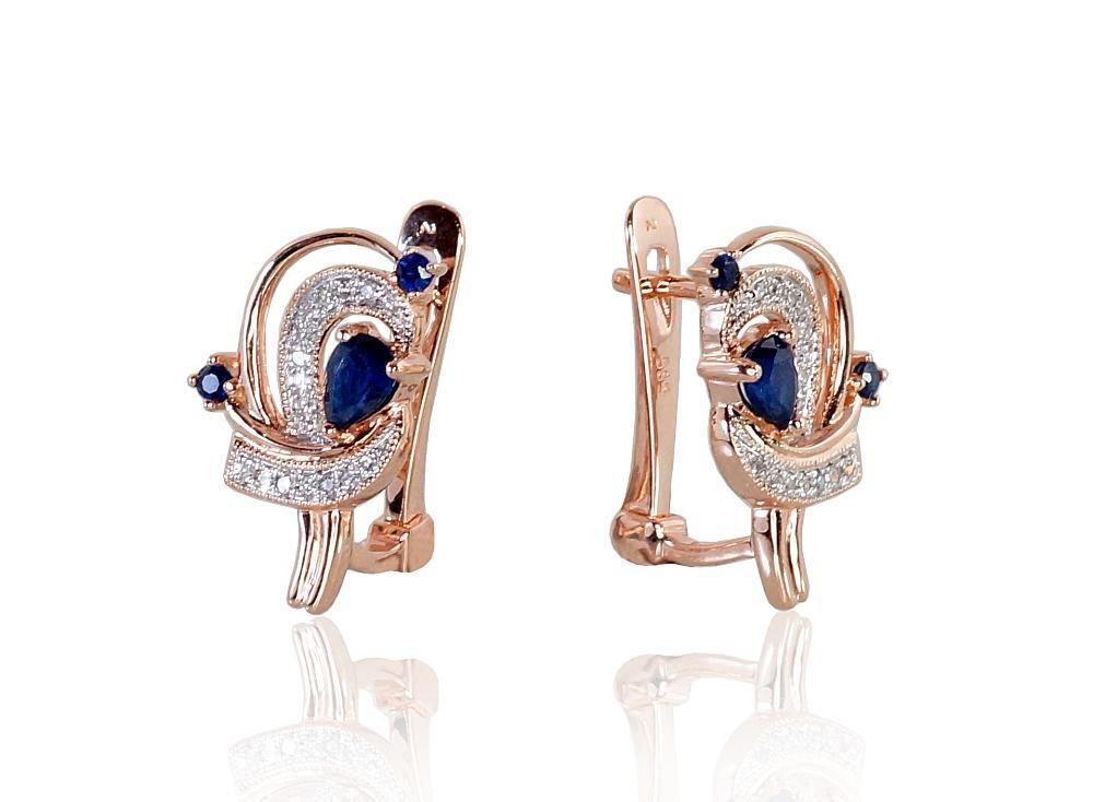 With Sapphire and Diamonds Earrings with English Clasp A1200503AuRPRhWDISA
