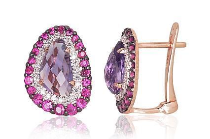 Ruby, Amethyst and diamond earrings with Lever backs A1200502ADRA