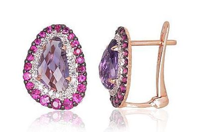 Ruby, Amethyst and diamond earrings with Lever backs A1200502ADRA