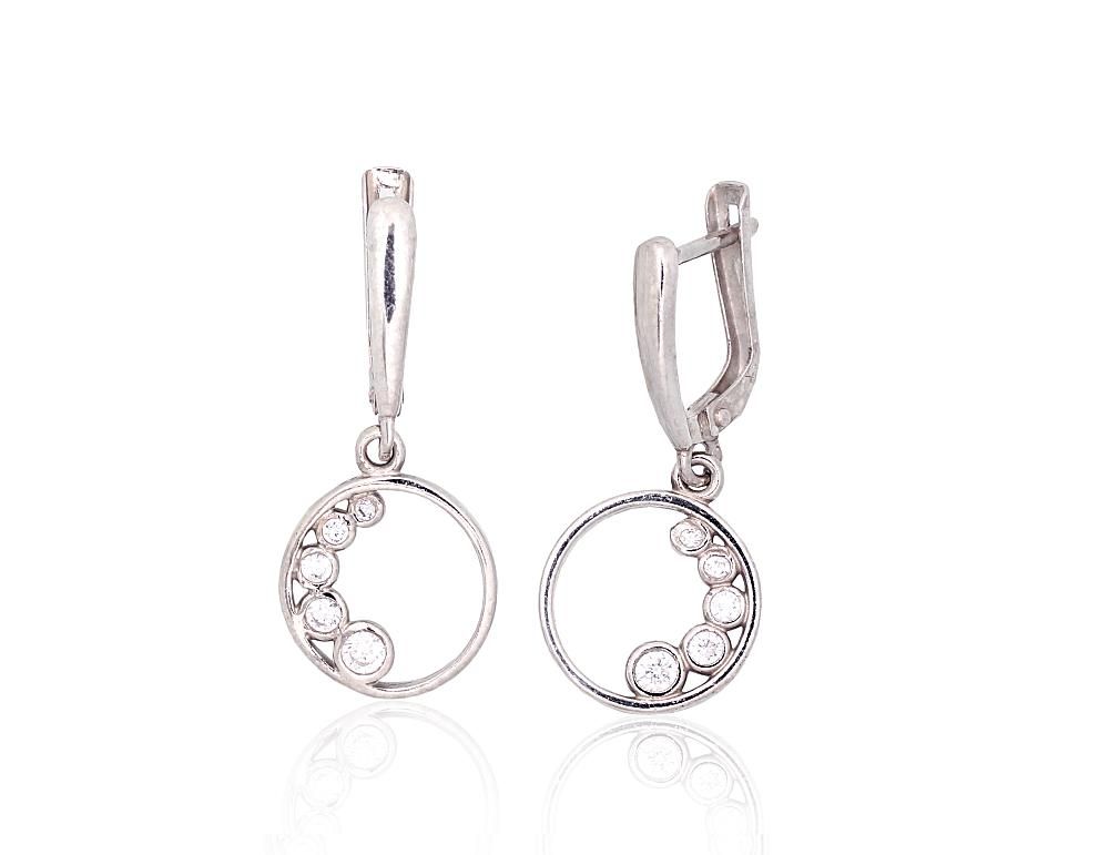 Silver Earrings with English Clasp A2203801PRhGrCZ