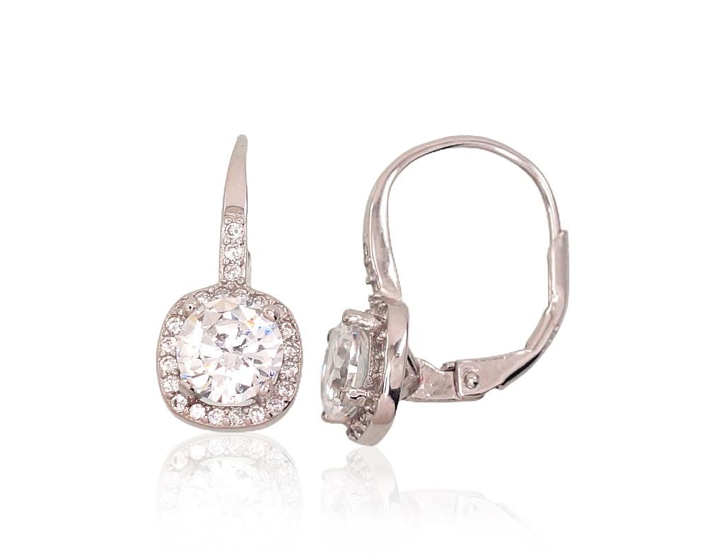 Silver Earrings with English Clasp A2202958PRhGrCZ