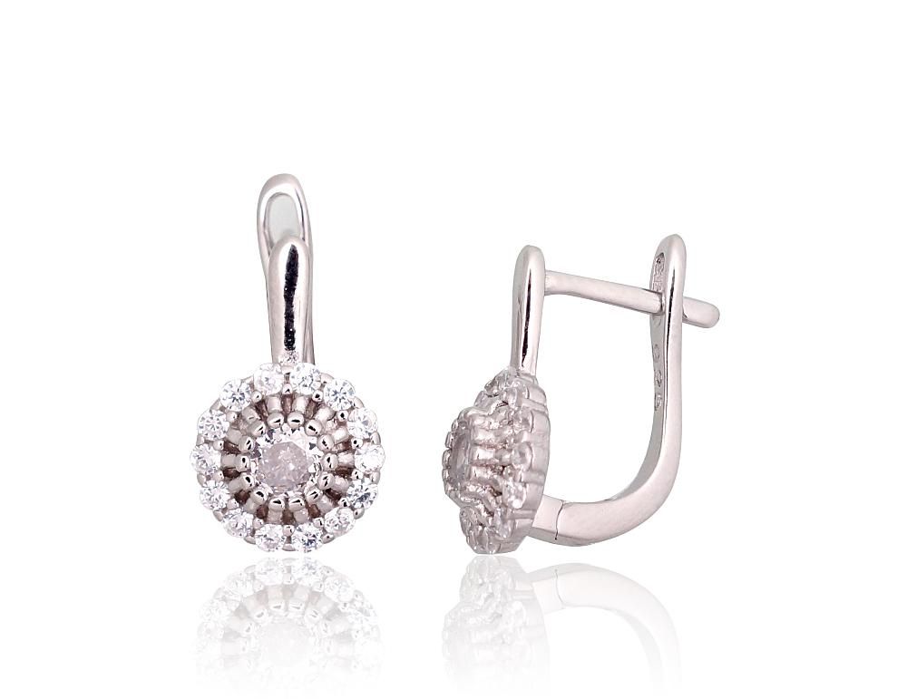Silver Earrings with English Clasp A2203765PRhGrCZ
