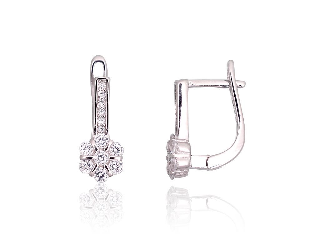 Silver Earrings with English Clasp A2203767PRhGrCZ