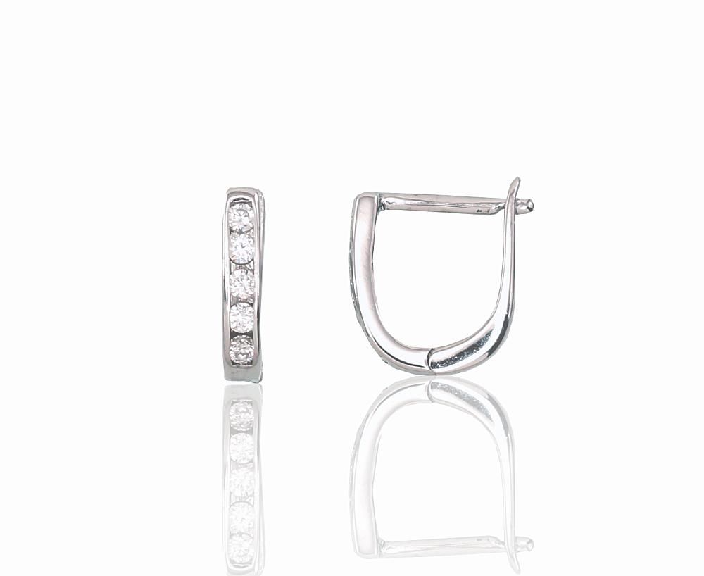 Silver Earrings with English Clasp A2202950PRhGrCZ