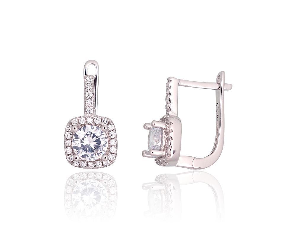 Silver Earrings with English Clasp A2203761PRhGrCZ