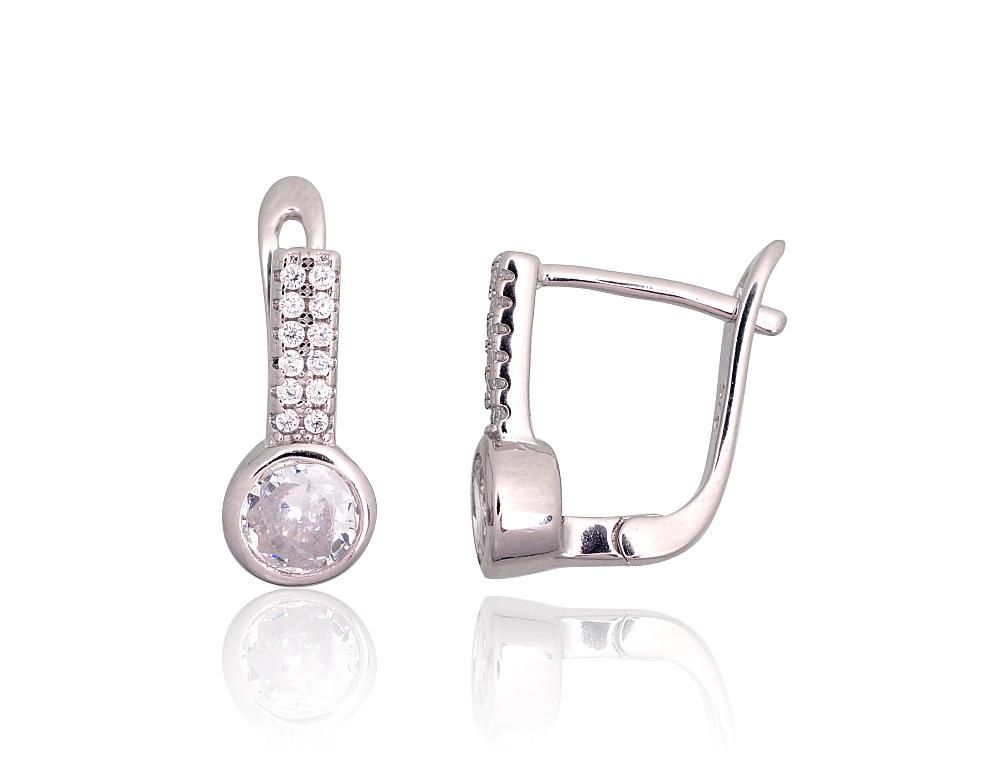 Silver Earrings with English Clasp A2203768PRhGrCZ
