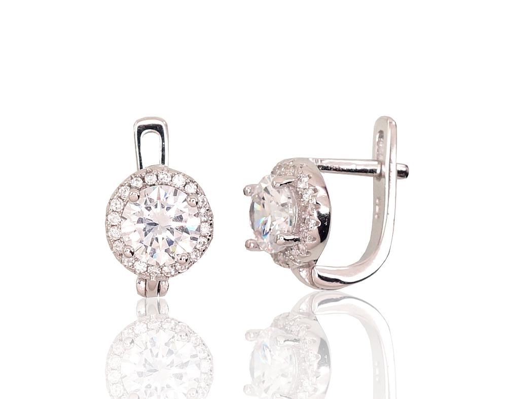 Silver Earrings with English Clasp A2202953PRhGrCZ