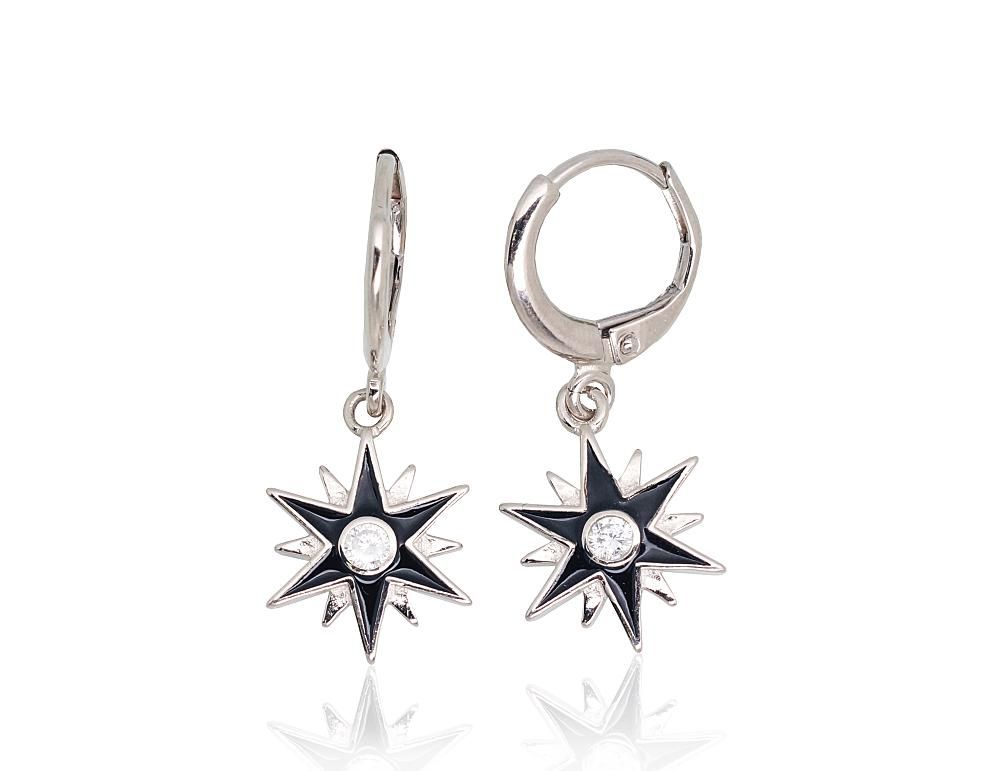 Silver Earrings with English Clasp A2203673PRhGrCZMLBK