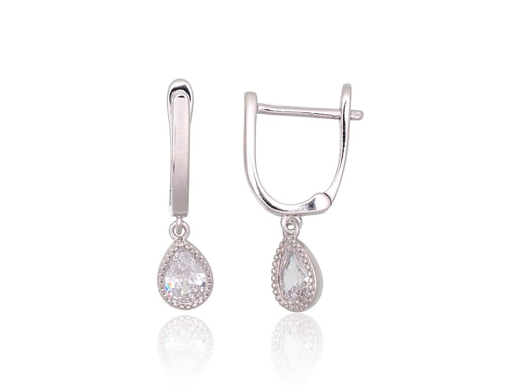 Silver Earrings with English Clasp A2203751PRhGrCZ