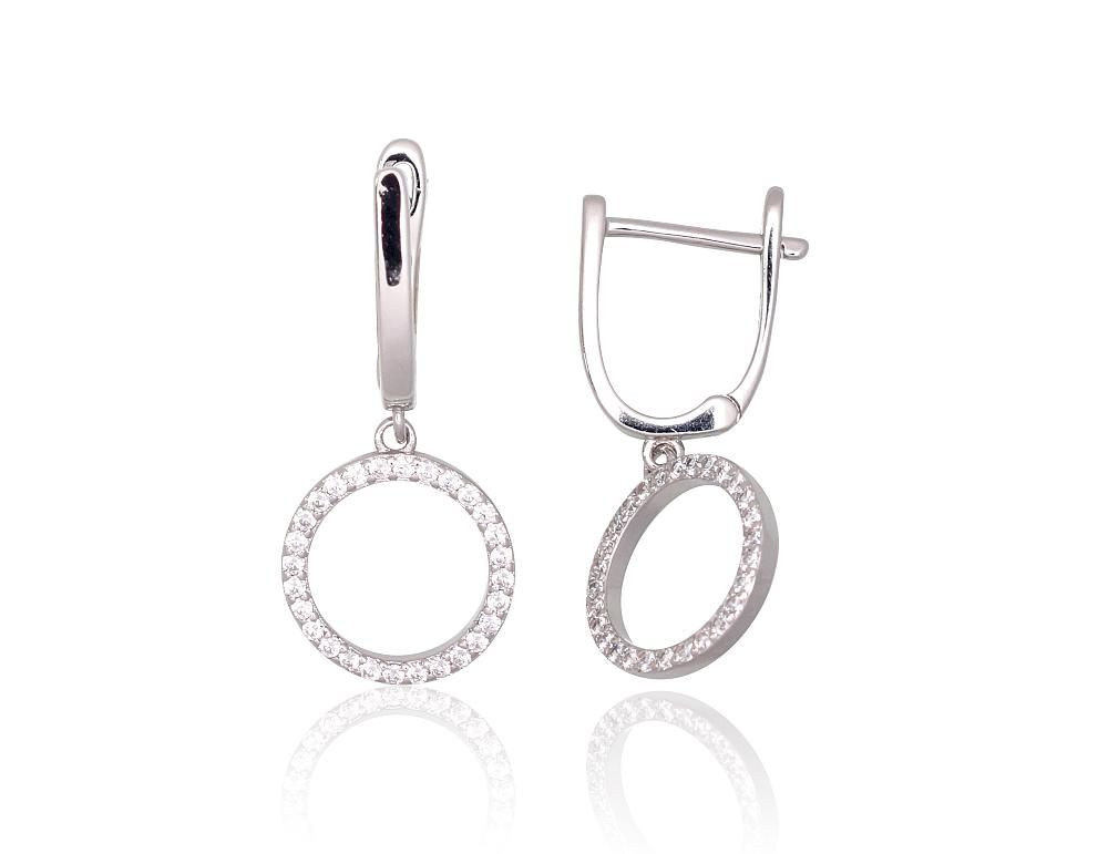 Silver Earrings with English Clasp A2203752PRhGrCZ