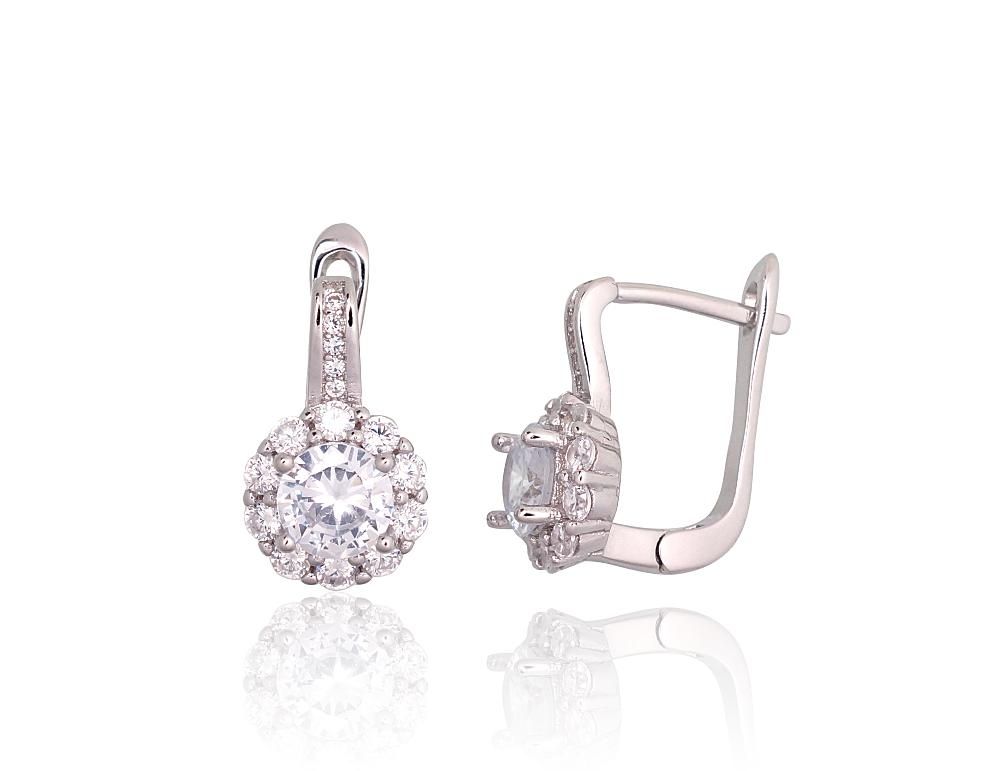 Silver Earrings with English Clasp A2203764PRhGrCZ