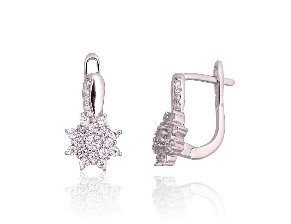 Silver Earrings with English Clasp A2203766PRhGrCZ