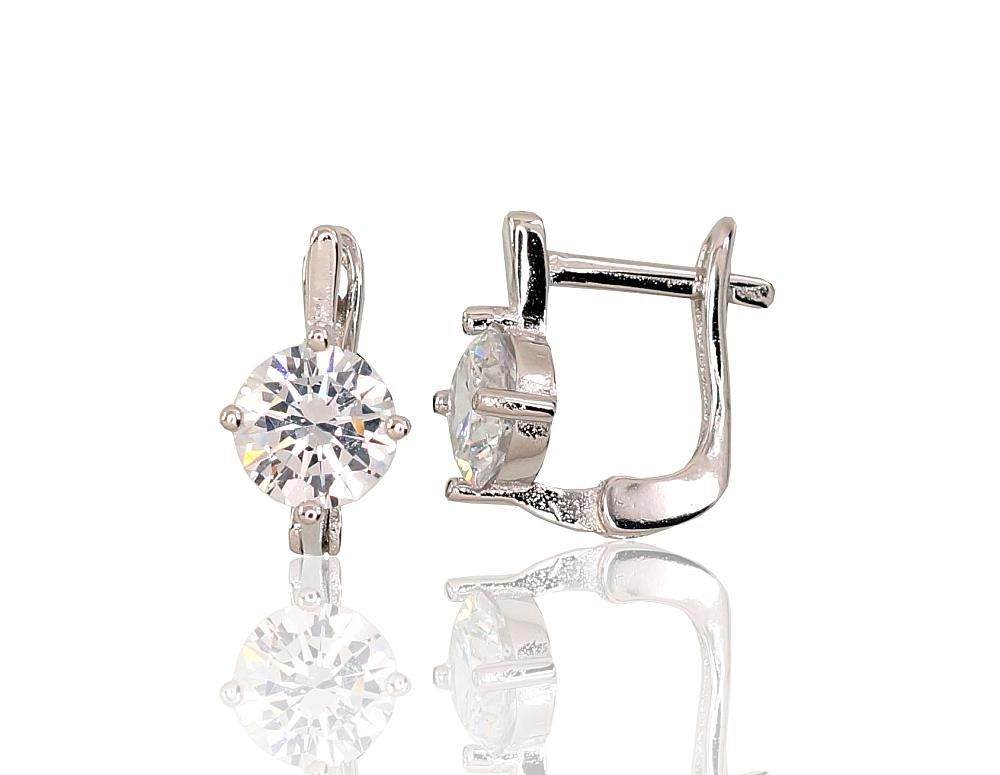 Silver Earrings with English Clasp A2202946PRhGrCZ