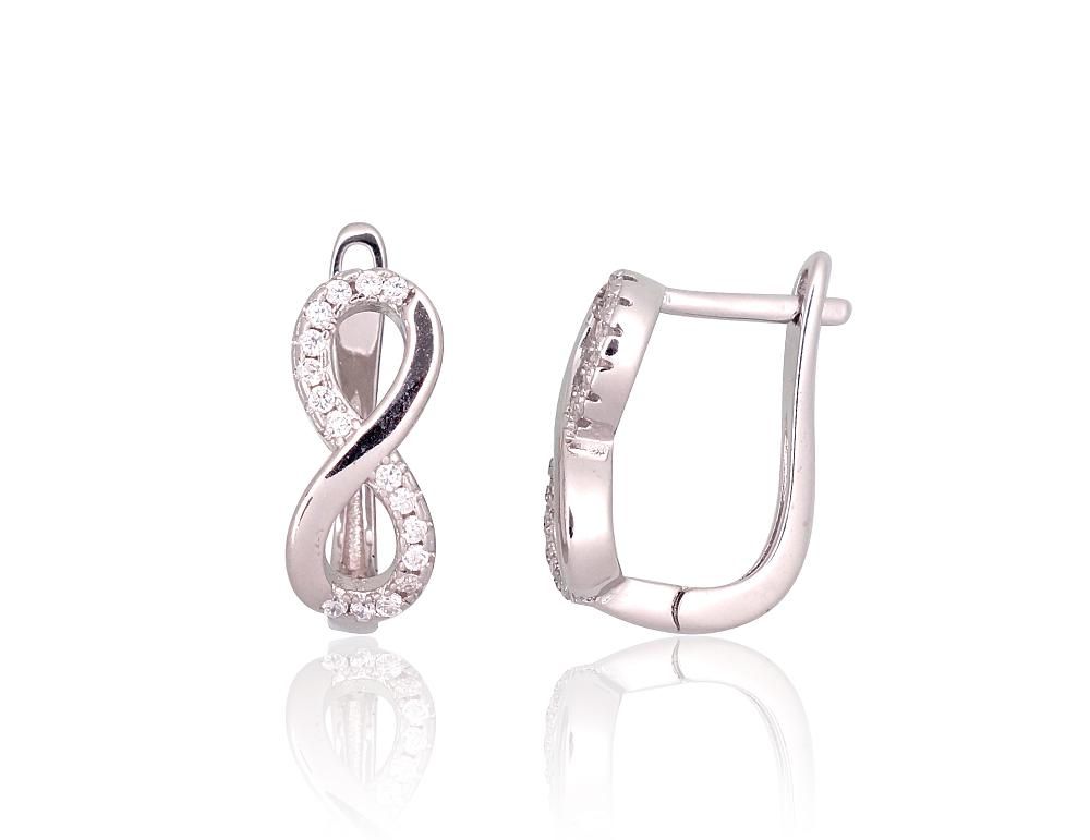 Silver Earrings with English Clasp A2203758PRhGrCZ