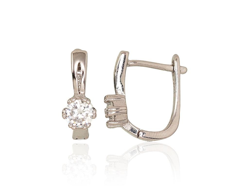 Silver Earrings with English Clasp A2203103PRhGrCZ
