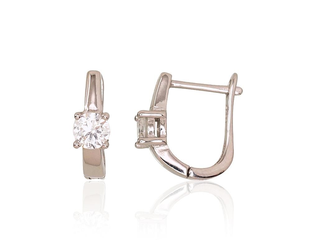 Silver Earrings with English Clasp A2203104PRhGrCZ