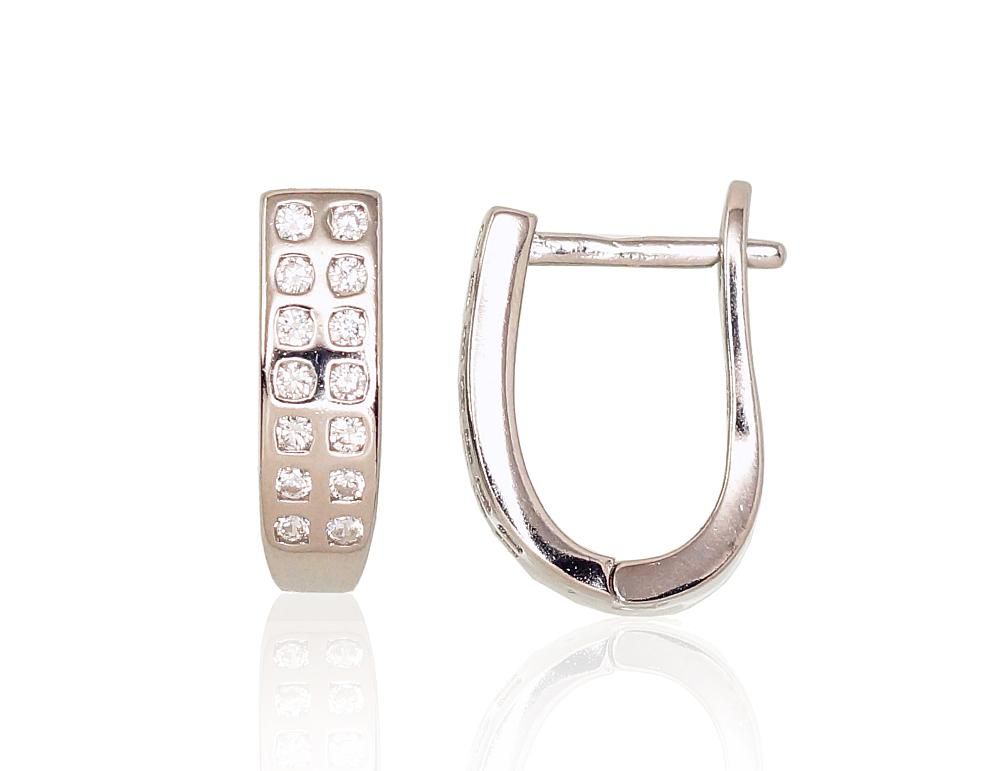 Silver Earrings with English Clasp A2203110PRhGrCZ